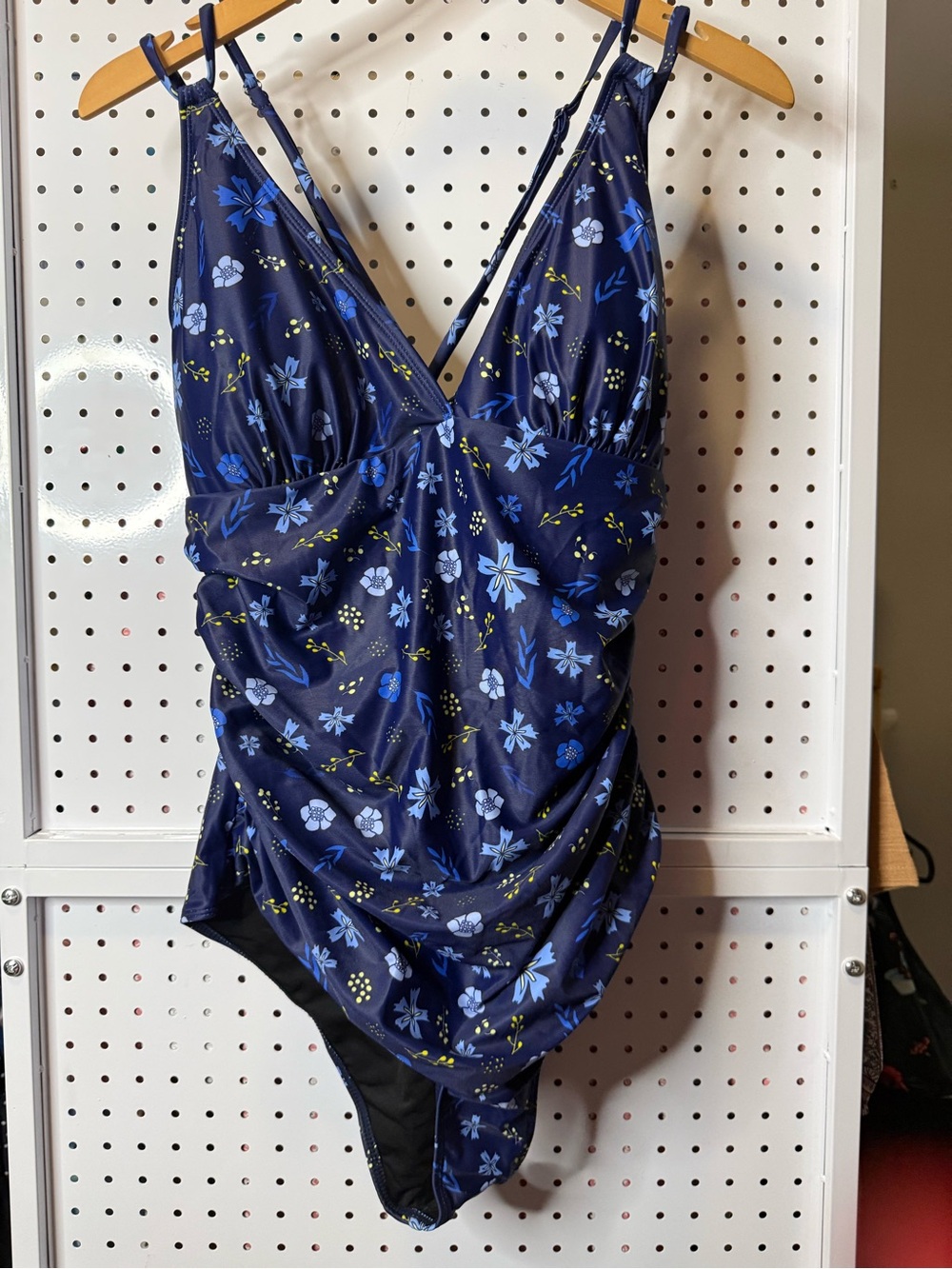 Navy Floral V-Neck One-Piece Swimsuit